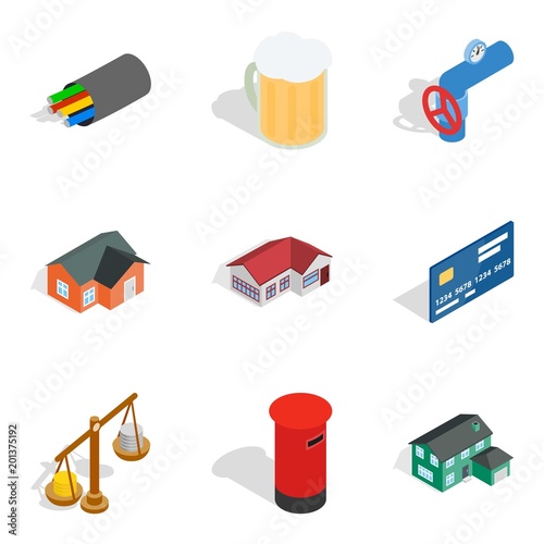 Cash supply icons set. Isometric set of 9 cash supply vector icons for web isolated on white background