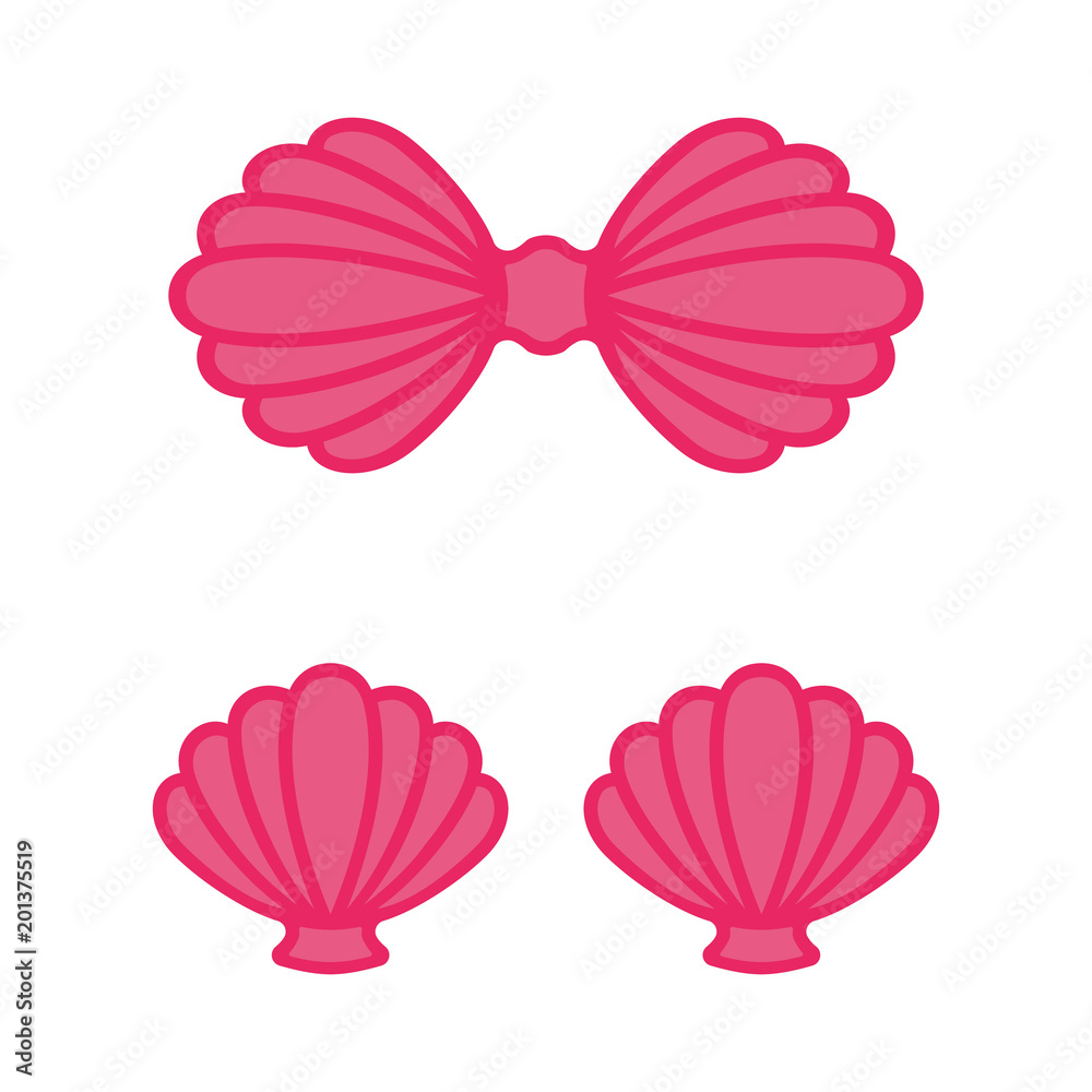 Pink mermaid bra. Mermaid top - t-shirt design. Scallop sea shell. Clam.  Conch. Seashell - flat vector icon. Stock Vector