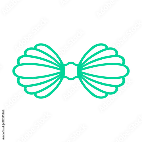 Turquoise mermaid bra. Outline mermaid top - t-shirt design. Scallop sea shell. Clam. Conch. Seashell - flat vector icon.