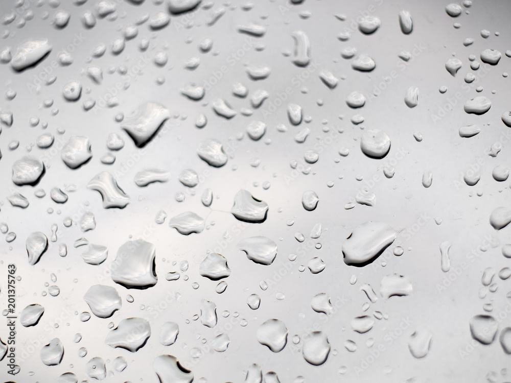 rain droplets on the glass and white background