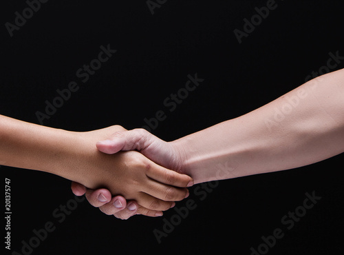 Closeup human hand touch together.Checking hands to be sign and symbol of greeting and success deal,