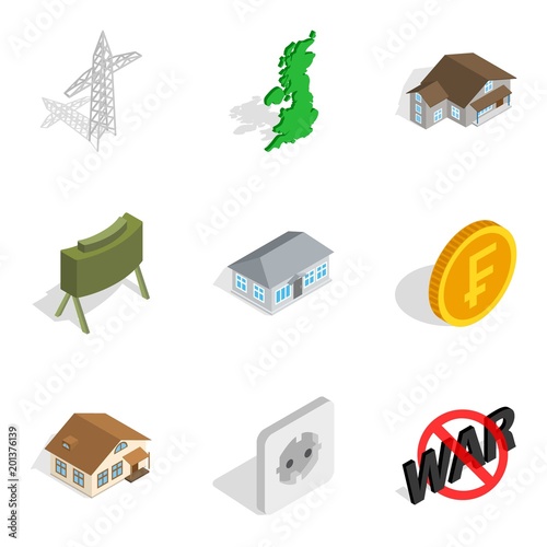 Monetary supply icons set. Isometric set of 9 monetary supply vector icons for web isolated on white background