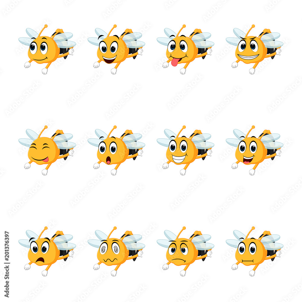 Bee with different facial expressions