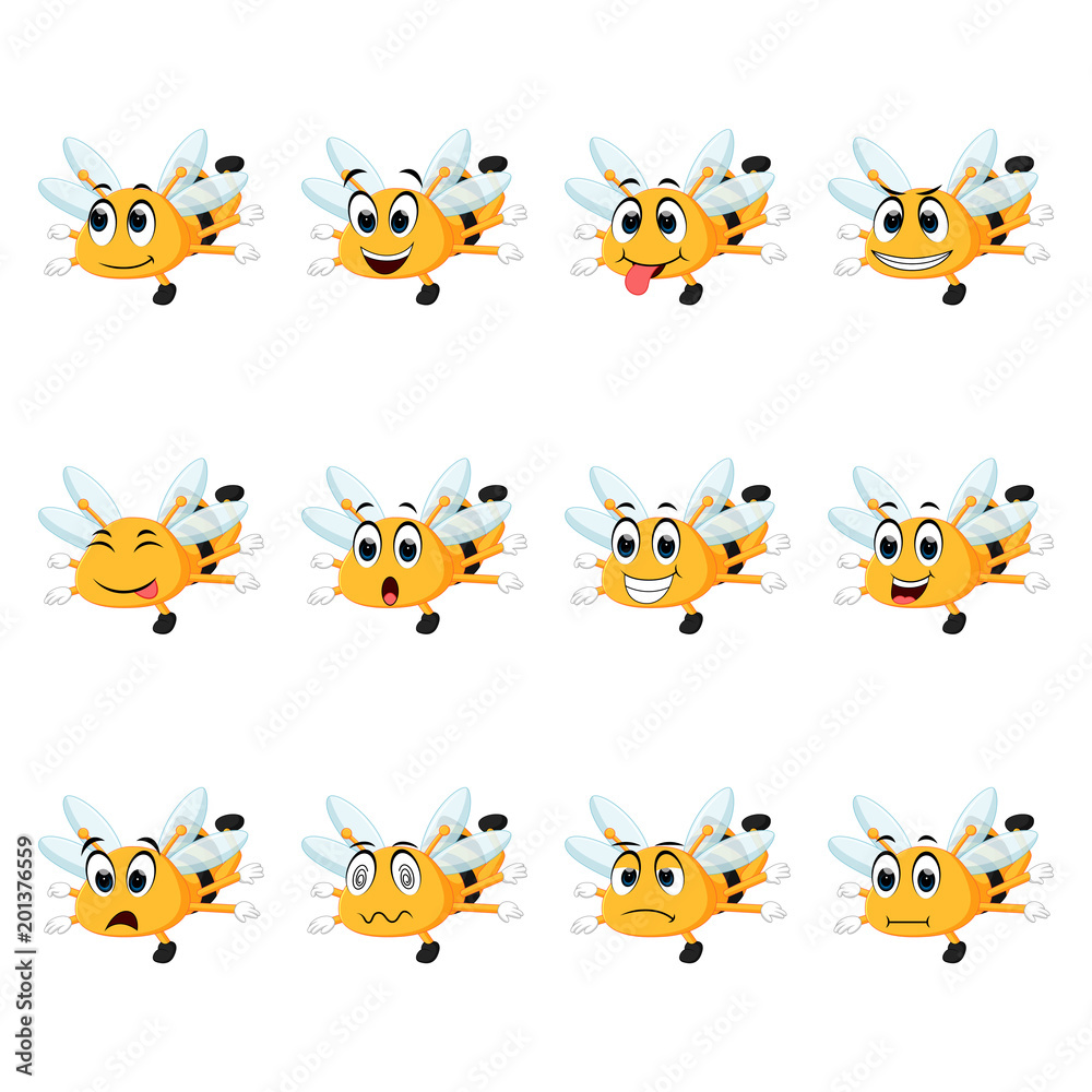 Bee with different facial expressions