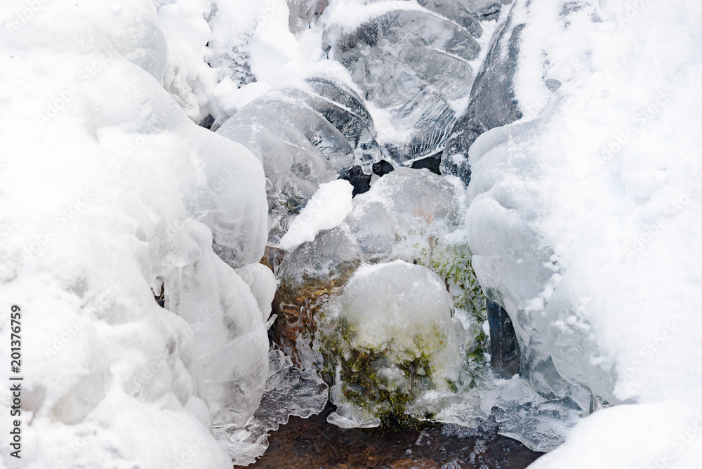 Ice frozen stream water freeze formation snow