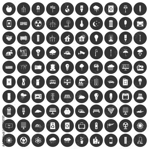 100 windmills icons set in simple style white on black circle color isolated on white background vector illustration