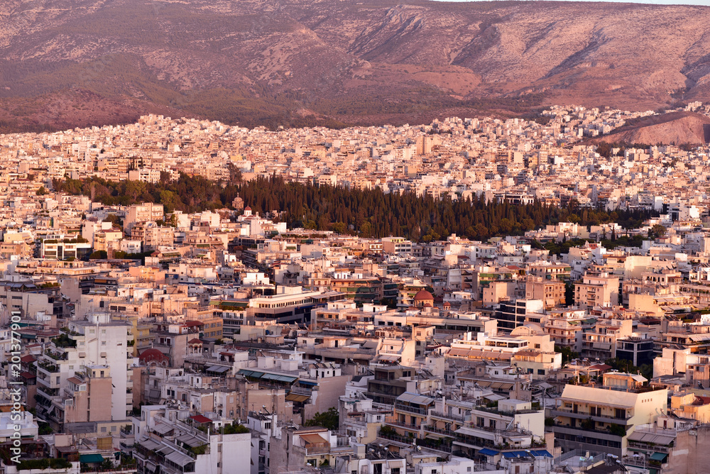 Panorama of Athens, Greece, from the Acropolis before the sunset