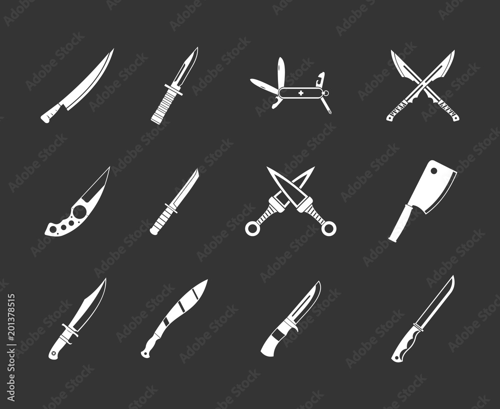 Knife icon set vector white isolated on grey background 