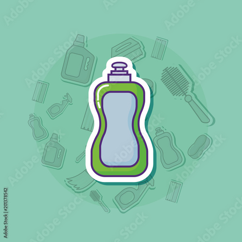 Liquid Dish Soap bottle icon over green background, colorful design. vector illustration