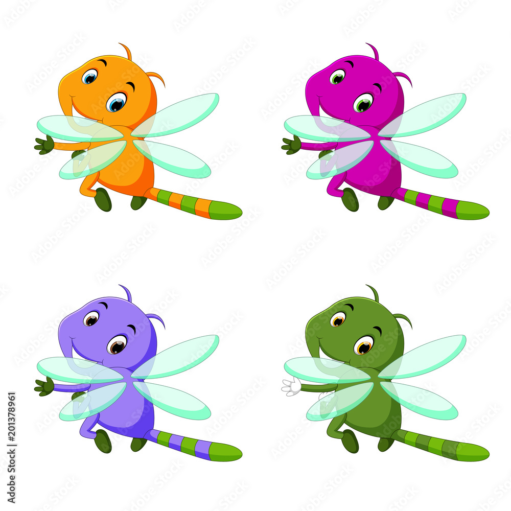 Fototapeta premium dragonfly with different facial expressions and different color