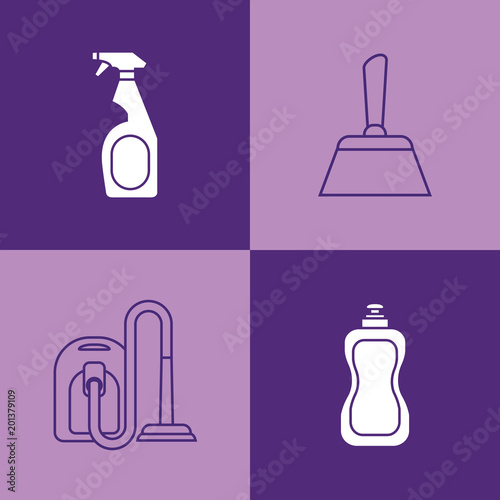 icon set of house cleaning concept over purple squares, colorful design. vector illustration