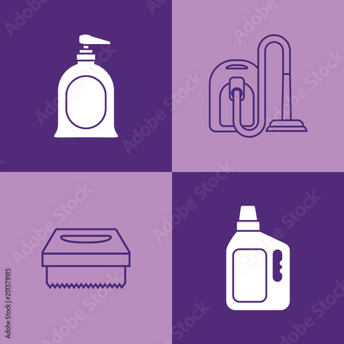 icon set of house cleaning concept over purple squares, colorful design. vector illustration