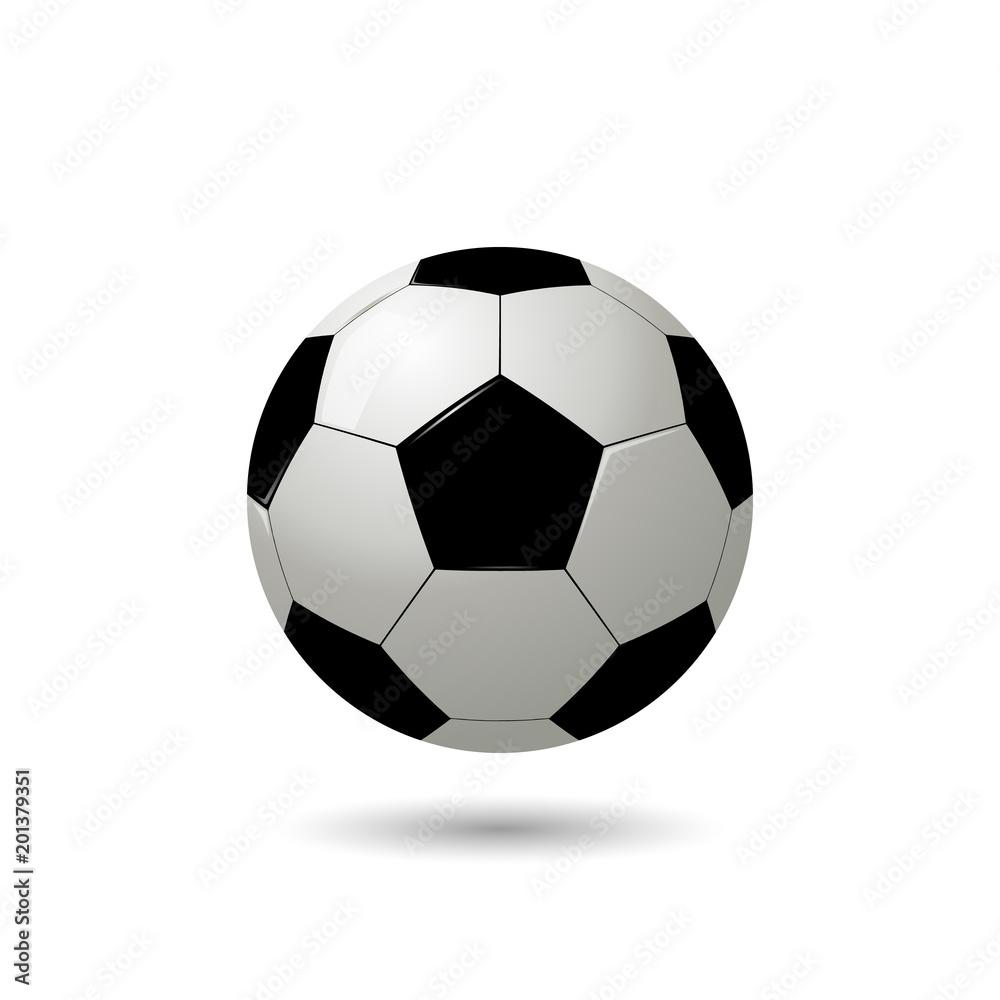 Realistic soccer ball on white background. Vector illustration