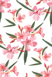 Pink oleander seamless pattern. Botanical illustration hand drawn. Vector floral design for fashion prints, scrapbook, wrapping paper.