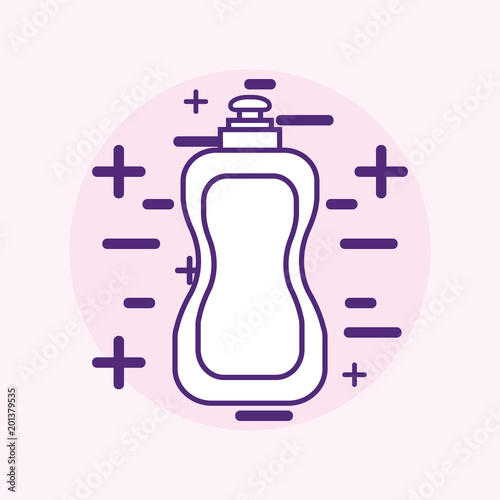 Liquid Dish Soap bottle icon over purple background, colorful line design. vector illustration