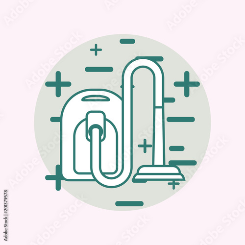 cleaning supplies design with vaccum cleaner icon  over pink background, colorful line design. vector illustration