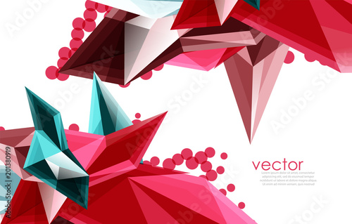 Color glass crystals on white background, geometric abstract composition with glass gemstones and copyspace, background template