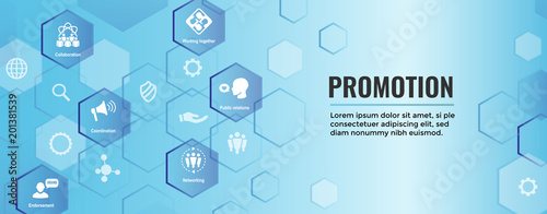 Promotion icon set - bullhorn, coordination, pr, public relations person set web banner header