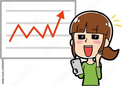 株が上昇して喜ぶ女性のイラスト素材