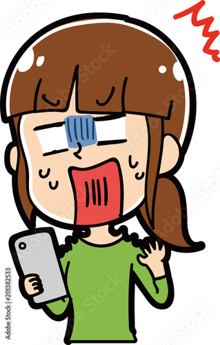 スマホを見てショックを受ける女性のイラスト Stock ベクター Adobe Stock