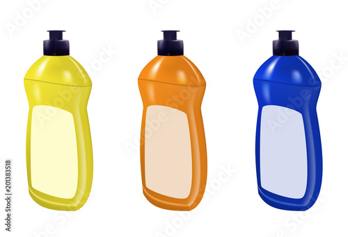Dishwashing liquid set bottle template design. Dish wash brand bottle advertisement. Vector