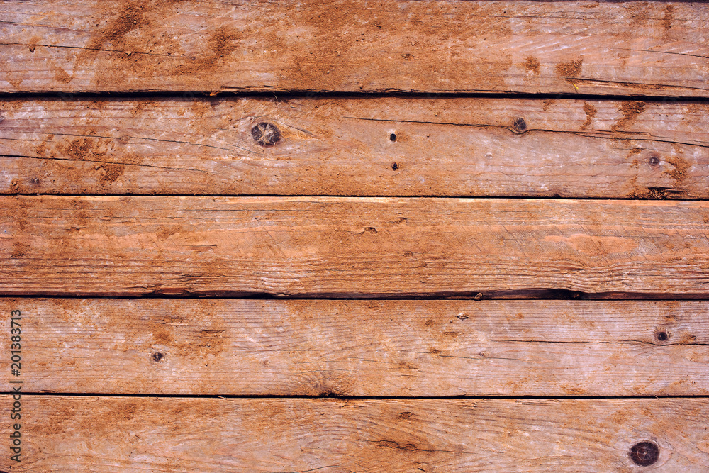 Naklejka premium Obsolete wooden brown horizontal plank boards texture