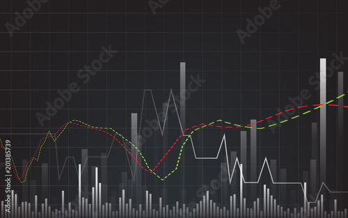 Graph chart of stock market investment trading on black background design. Bullish point, financial chart, Trend of graph. Vector illustration