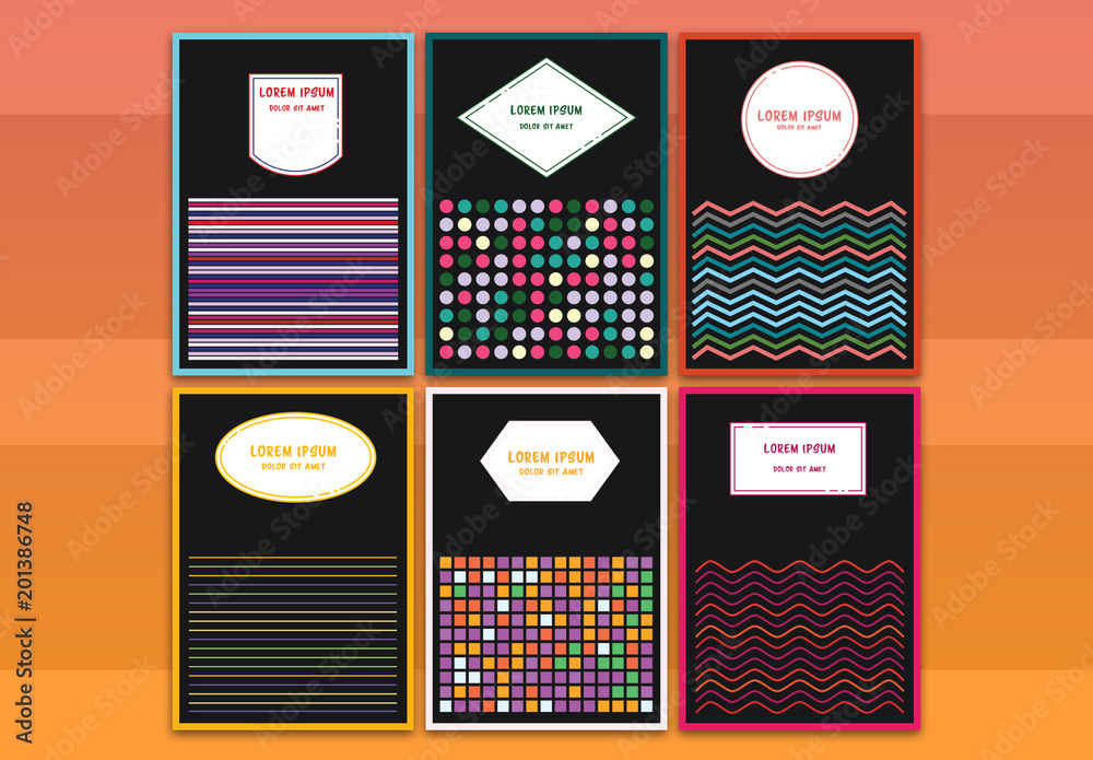 6 Greeting Card Layouts with Colorful Design Elements Stock Template ...