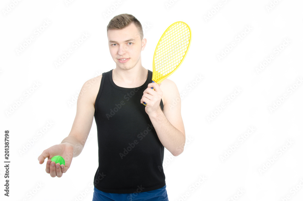 Sport. Tennis. Attractive young man. White background. Sport. Tennis. Attractive young man. White background.