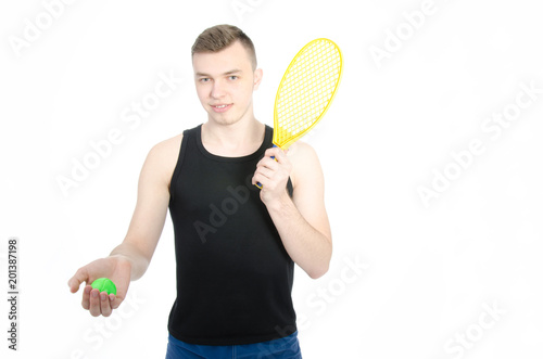 Sport. Tennis. Attractive young man. White background.  © vladorlov