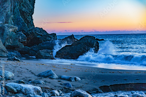Limekiln State Park - Big Sur, California, February 20, 2018: Limekiln State Park offers rugged sea views, an interesting under the bridge view of Highway 1 and dramatic sunsets.
