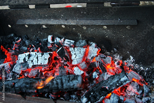 fuming firewood. charcoal coal