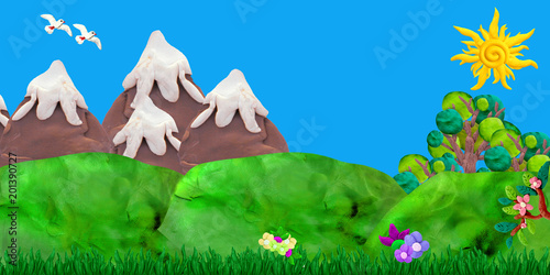3D rendered game forest background with text space
