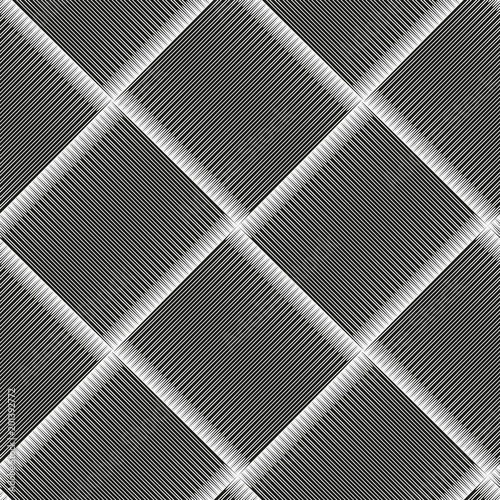 Seamless checkered diagonal pattern with grunge striped intersecting square elements. Monochrome geometric vectorial pattern. The effect of optical illusion. © nmarty