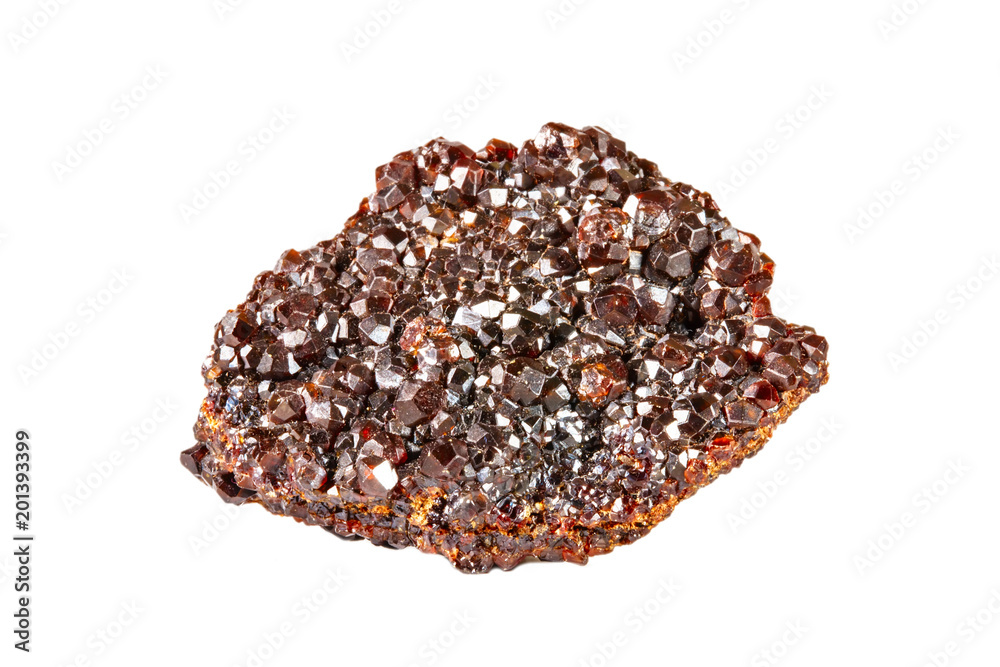 Macro shooting of natural gemstone. Raw mineral garnet andradite. Isolated object on a white background. Macro shooting of natural gemstone. Raw mineral garnet andradite. Isolated object on a white background.