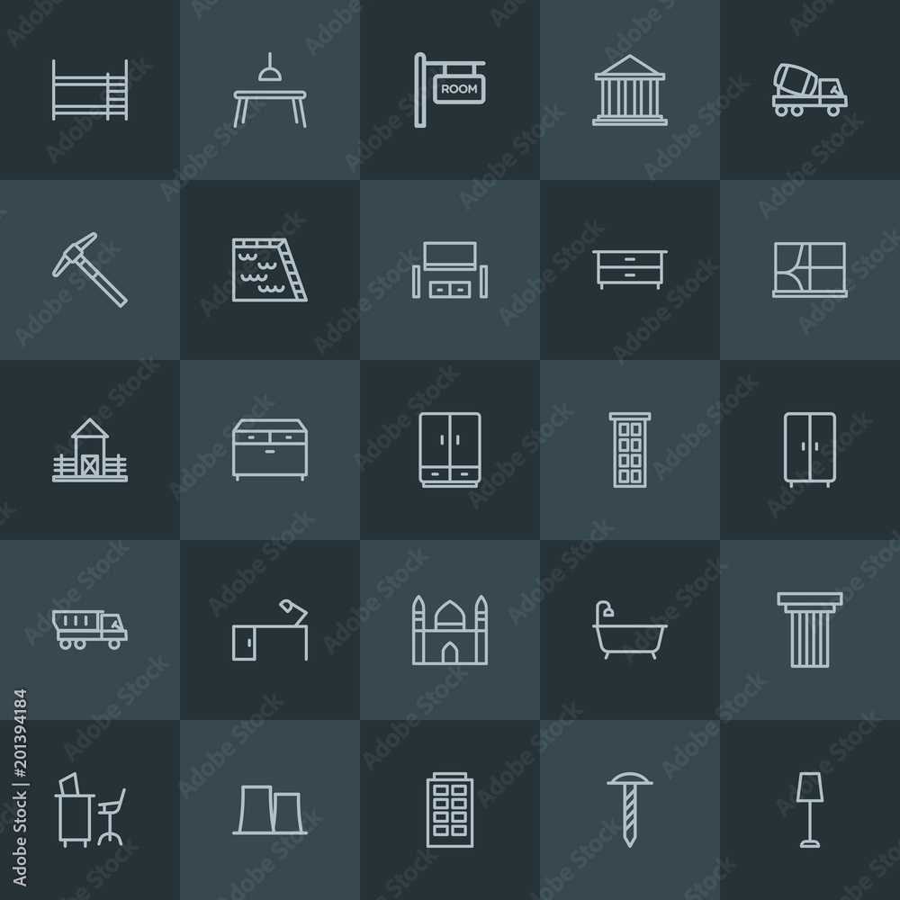 Modern Simple Set of industry, buildings, furniture Vector outline Icons. ..Contains such Icons as table, column, desk, business, bathtub and more on dark background. Fully Editable. Pixel Perfect. Modern Simple Set of industry, buildings, furniture Vector outline Icons. ..Contains such Icons as table, column, desk, business, bathtub and more on dark background. Fully Editable. Pixel Perfect.
