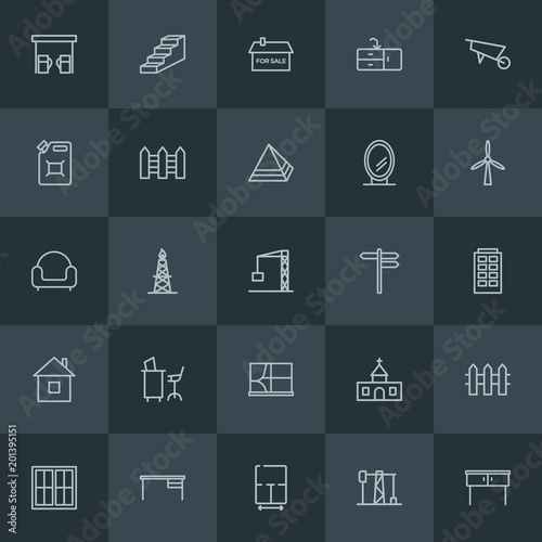 Modern Simple Set of industry, buildings, furniture Vector outline Icons. ..Contains such Icons as  sale,  staircase,  white, house,  design and more on dark background. Fully Editable. Pixel Perfect. © djvectors