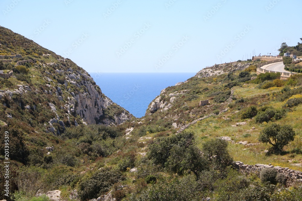 Way to Blue Grotto at the Mediterranean Sea, Malta 