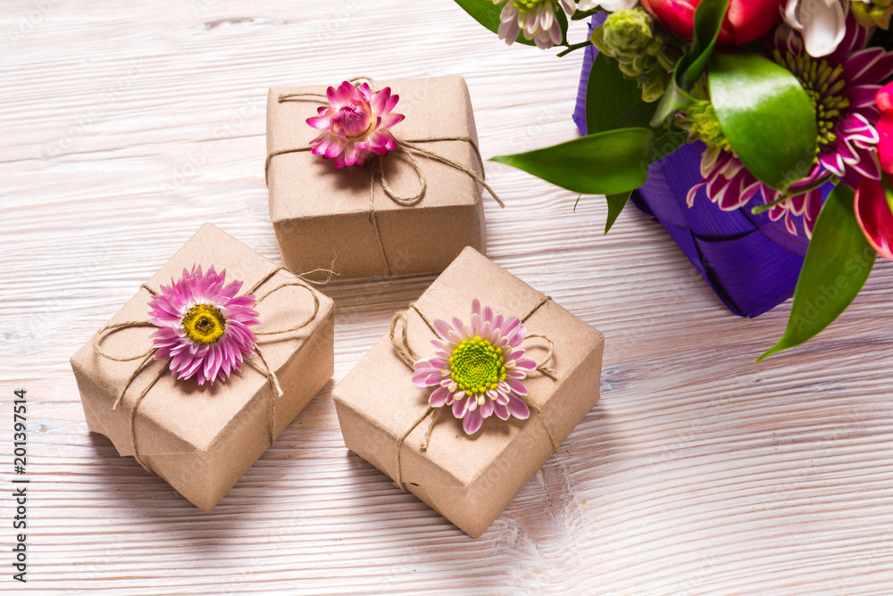 Holyday concept, gift boxes on wooden table Holyday concept, gift boxes on wooden table