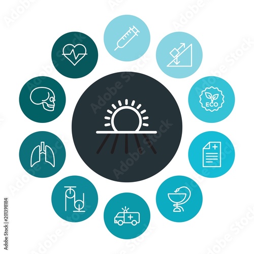 health, science, nature Infographic Colorful outline Icons Set. Contains such Icons as  syringe,  nature,  girl,  medical,  green,  medicine,  sign,  pharmacy and more. ..Fully Editable. Pixel Perfect