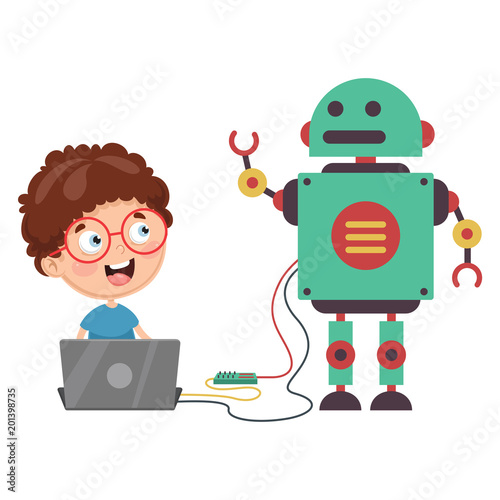 Vector Illustration Of Flat Robot