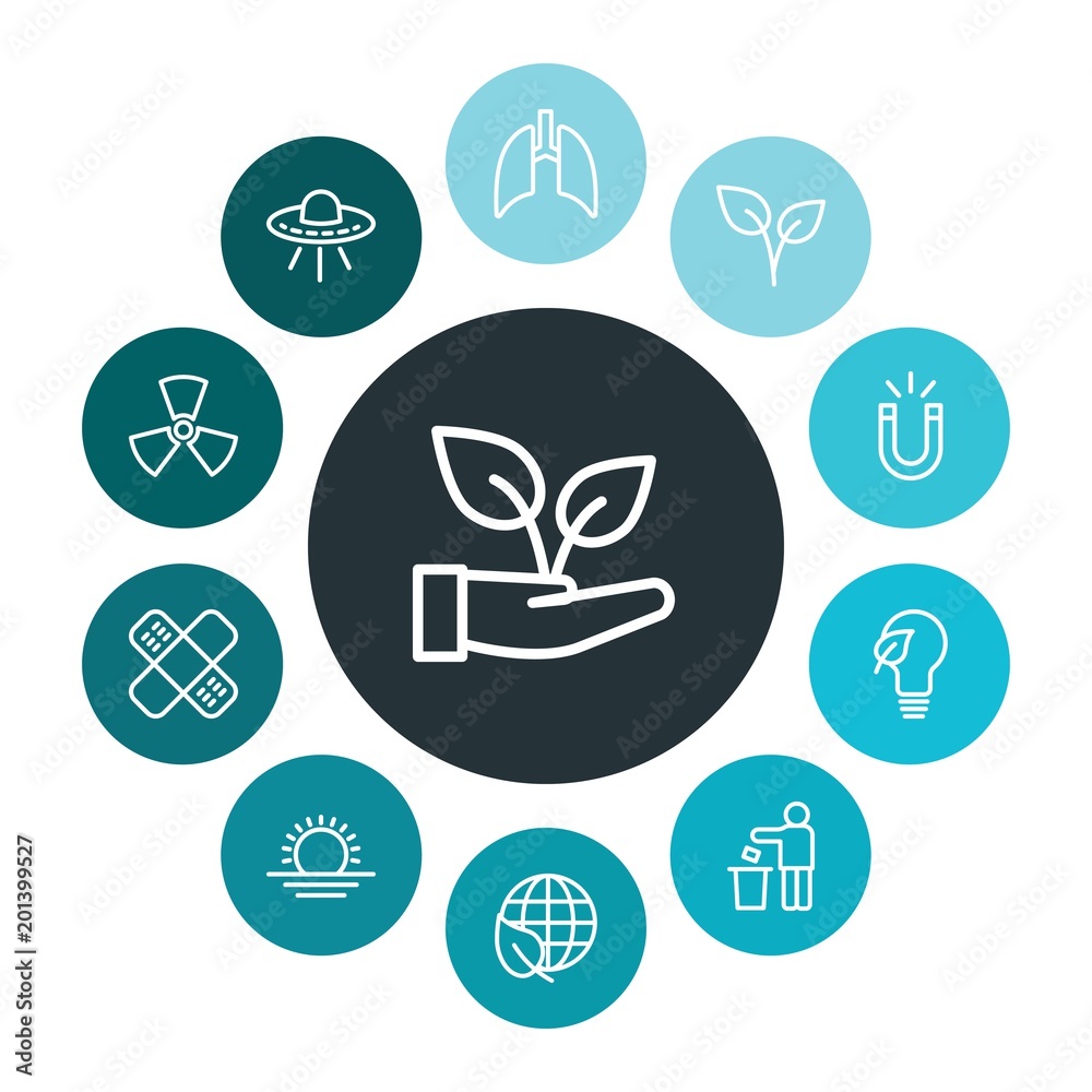 Fototapeta premium health, science, nature Infographic Colorful outline Icons Set. Contains such Icons as bandage, spaceship, summer, magnetic, environment, waste, plant and more. ..Fully Editable. Pixel Perfect