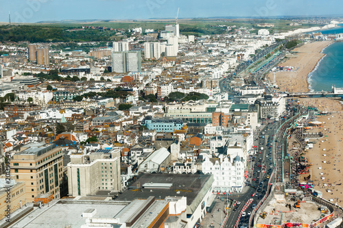 Aerial view of sunny summer Brighton  coastline  Seven Sisters on the horizon