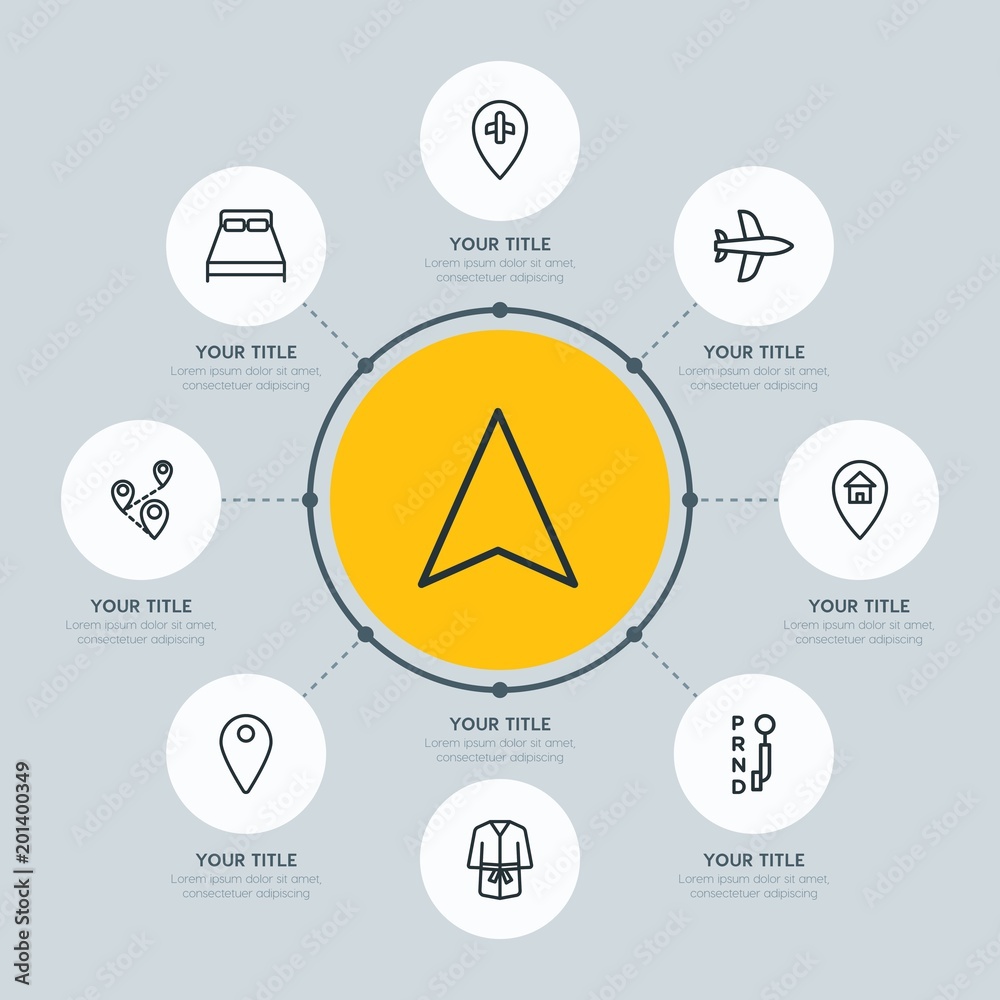 Circle network chart transports, hotel, location infographic template ...