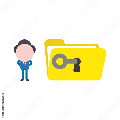 Vector illustration businessman unlock, open file folder with key