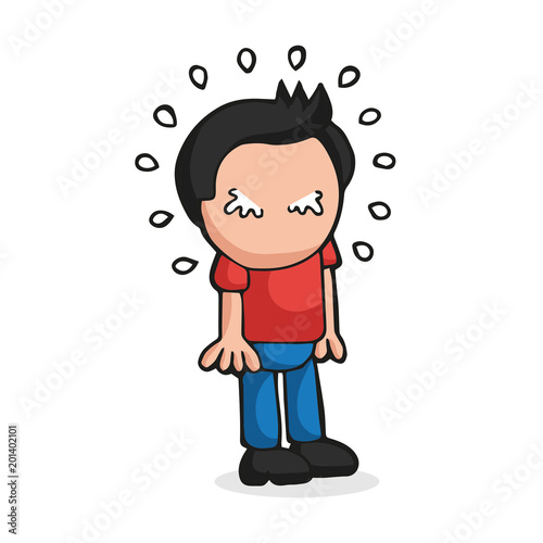 Vector hand-drawn cartoon of man standing crying