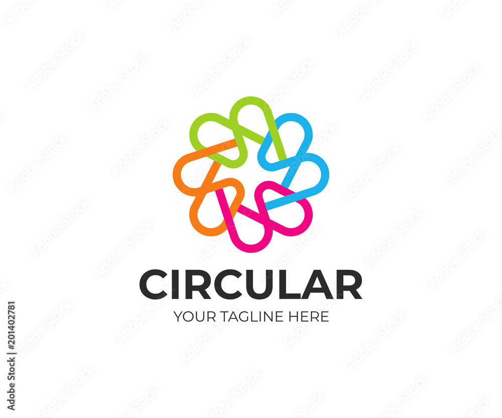 Abstract flower shape logo template. Colorful sphere vector design. Multicolor circle logotype