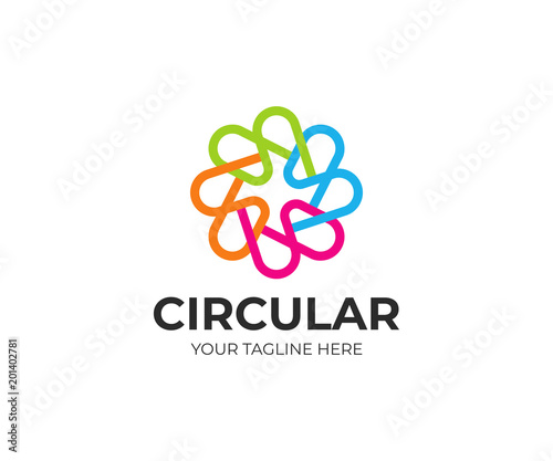 Abstract flower shape logo template. Colorful sphere vector design. Multicolor circle logotype