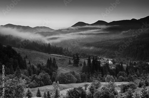Carpathian mountains summer landscape, vintage hipster natural background