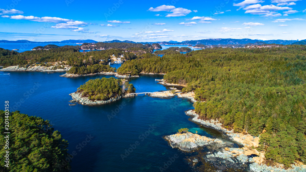 Aerial fjord view near Os village. Bergen, Norway. Aerial fjord view near Os village. Bergen, Norway.